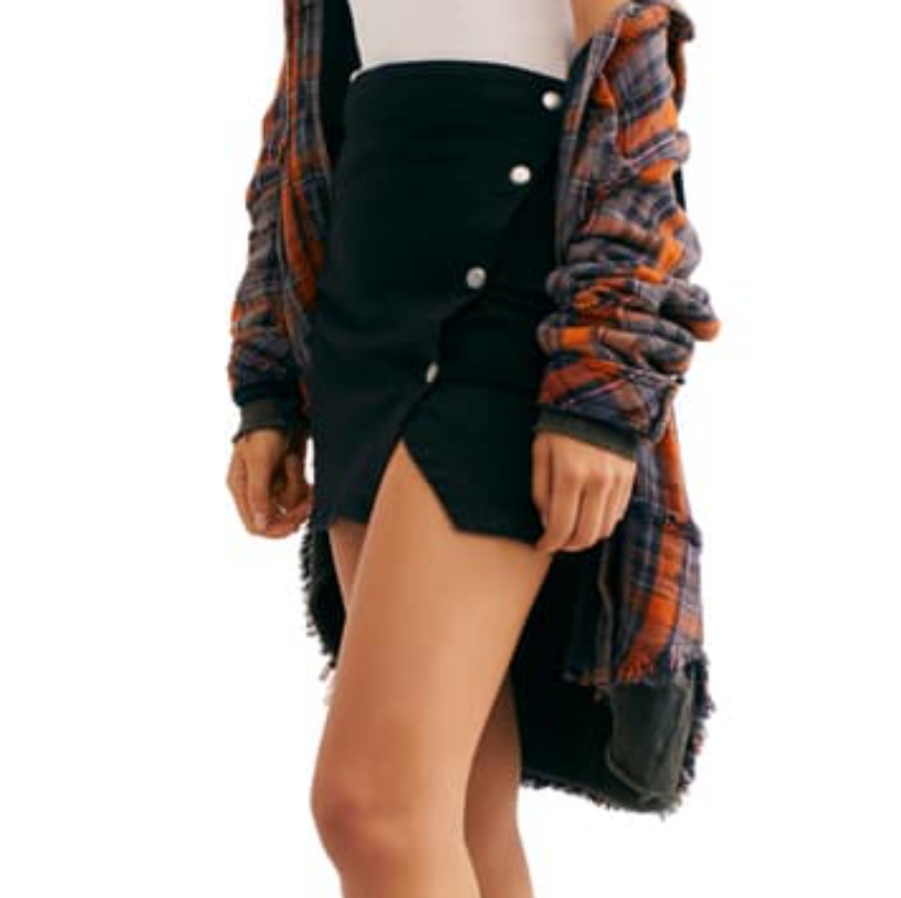 Free People | Notched Side Button Denim Mini Skirt